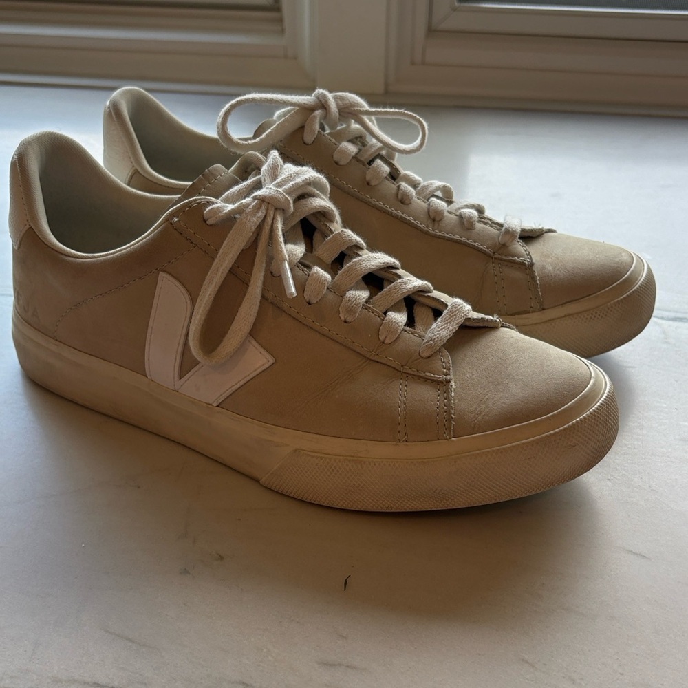 Veja Men's Low-Top Suede Sneakers in Light Taupe with White Logo